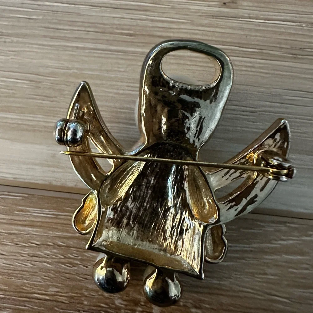 1990s Faux Pearl Angel Brooch